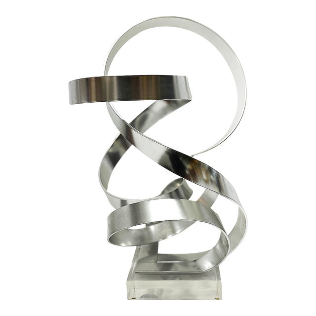 Dan Murphy 1985 Abstract Ribbon Sculpture on a Lucite Base For Sale