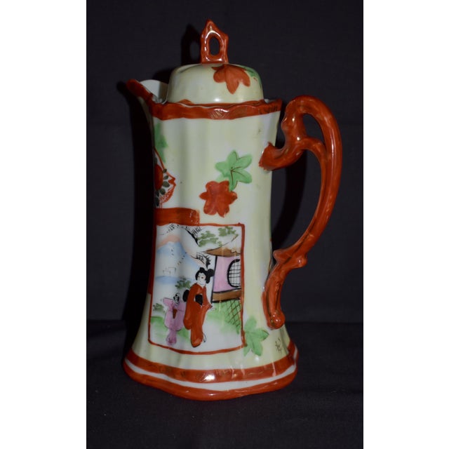 Antique Porcelain Chocolate Pot Japanese Kutani Geisha Girl Hand Painted 1920s For Sale - Image 4 of 12