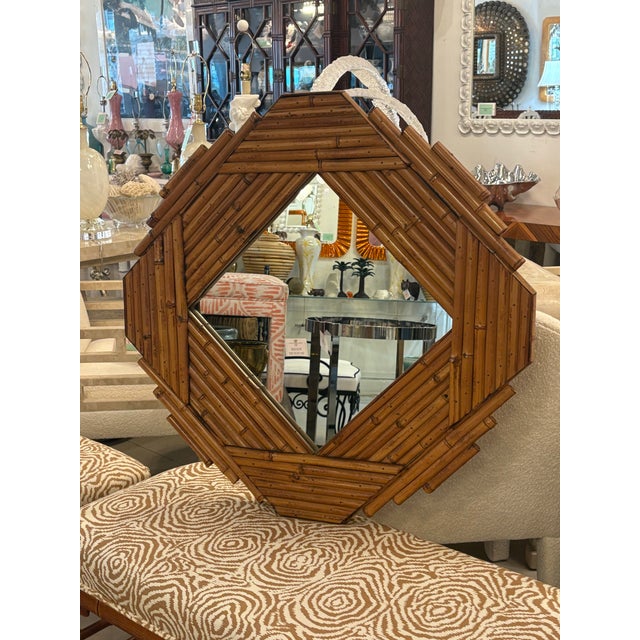 Vivai del Sud Vintage Rattan Reed Bamboo Vivai Del Sud Italian Wall Mirror For Sale - Image 4 of 10