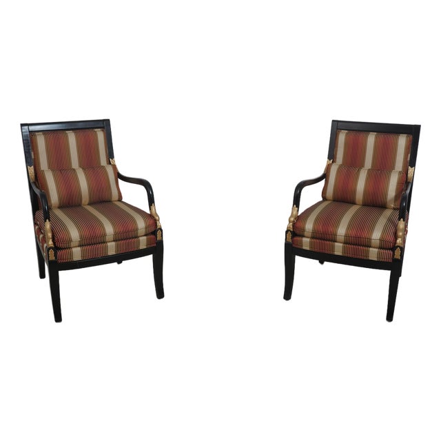 Pair Neoclassical Dolphin Carved Arm Black Chairs For Sale