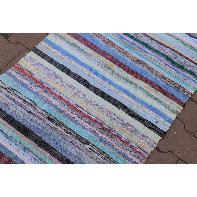1980s Hand-Knotted Kilim With Stripe Patterns For Sale In Sacramento - Image 6 of 10