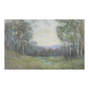 Late 19th Century Impressionist Misty Meadow Stream Landscape Painting