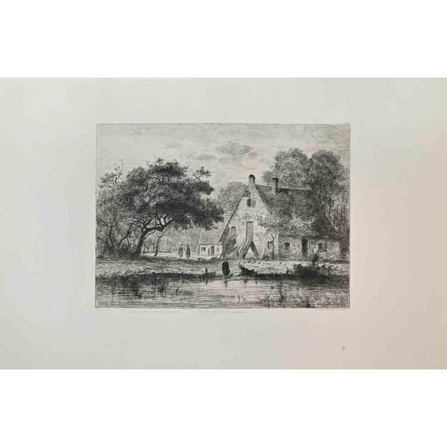 César De Cock, View of Longueville, Etching, 1870s For Sale