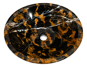 Luxury Black & Gold Marble Vessel Sink – Natural Stone Bathroom Basin - 16" X 16" X 6" - By Zarva Stone
