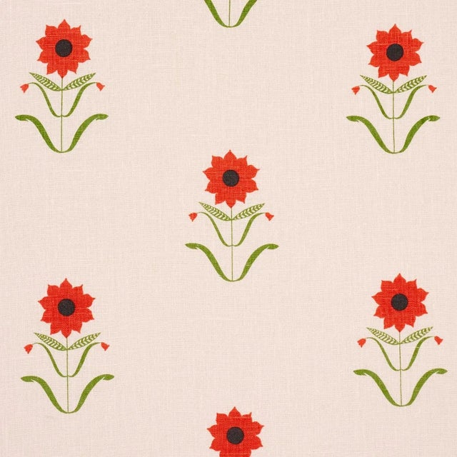 Contemporary SAMPLE - Schumacher x Peg Norriss Forget Me Nots Fabric In Red On Pink For Sale - Image 3 of 4