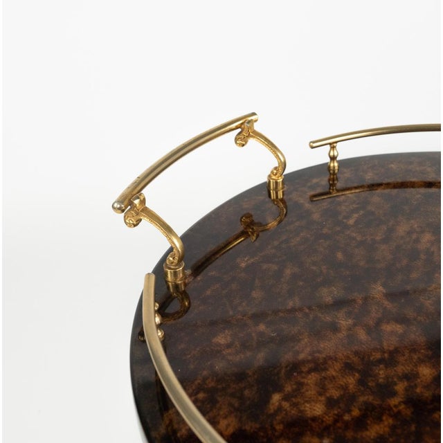 Mid-Century Modern Serving Bar Cart in Goatskin and Brass by Aldo Tura, 1960s For Sale - Image 15 of 17