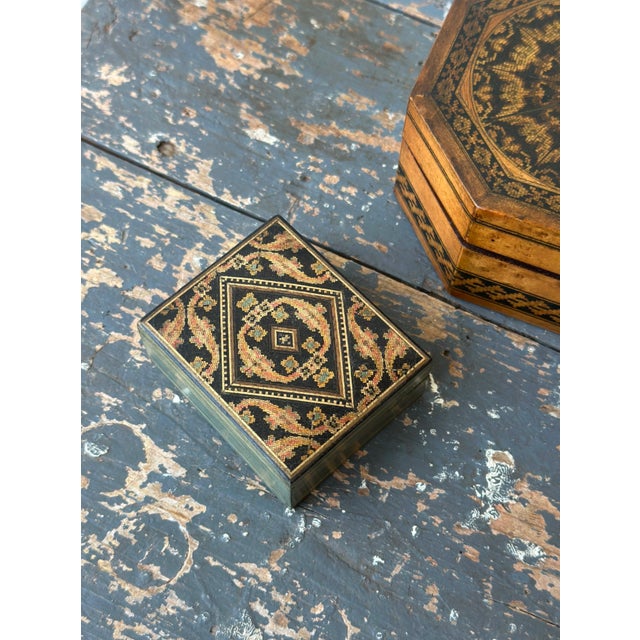 Victorian Antique Victorian Tunbridge Ware Mini Rectangular Inlaid Box, Circa Late 19th - Early 20th Century For Sale - Image 3 of 12