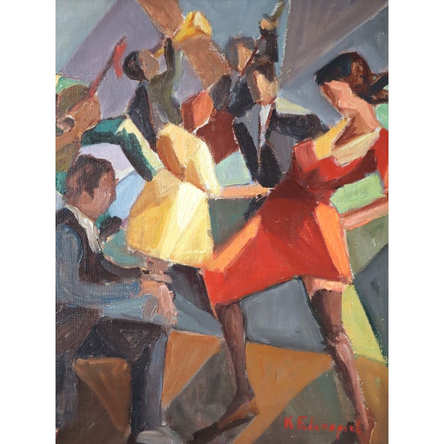 Mid-Century Modern 'Dance the Night Away' Vintage Swedish Cubist Figurative Oil Painting, Framed For Sale - Image 9 of 11