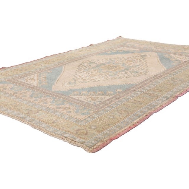 54135 Vintage Turkish Oushak Rug, 04'00 x 06'01. The Celestial Garden: A Vintage Turkish Oushak Masterpiece of Timeless...