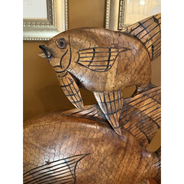 1950s Vintage 1950s Indonesian Hand-Carved Teak Angelfish Sculpture – 19.5" For Sale - Image 5 of 12