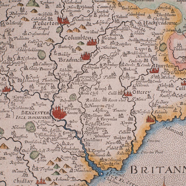 Antique Devon County Map, English, Framed 17th Century Atlas Cartography, c.1650 For Sale - Image 10 of 12