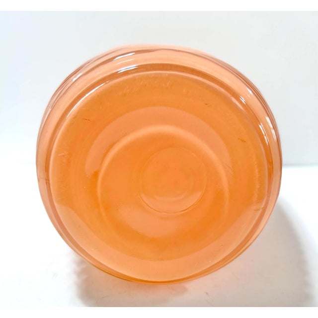 Peach 1980s Anchor Hocking Art Deco Revival Draped Fan Glass Vase – Amber Orange Pressed Glass For Sale - Image 8 of 10