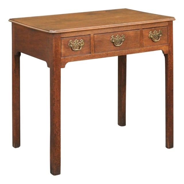 English 1780s Georgian Oak Side Table with Marlborough Legs and Chinoiserie For Sale
