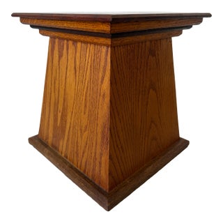 Vintage Geometric Wood Side Table / Plant Stand With Black Granite Stone Top For Sale