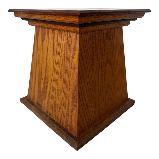 Vintage Geometric Wood Side Table / Plant Stand With Black Granite Stone Top For Sale