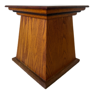 Vintage Geometric Wood Side Table / Plant Stand With Black Granite Stone Top