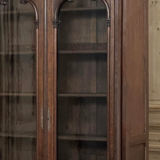 19th Century French Gothic Revival Carved Oak Library Bookcase For Sale - Image 10 of 18