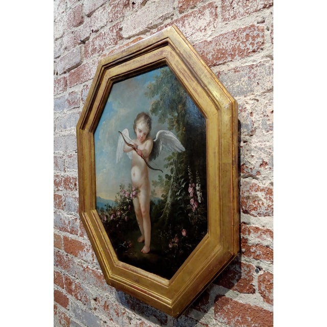 Blue Cupid W/ Bow and Arrow -18th Century French Oil Painting For Sale - Image 8 of 10