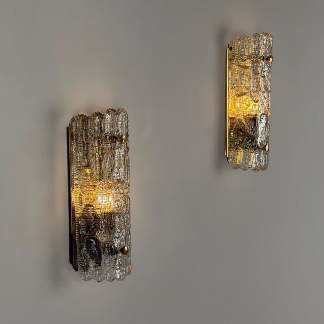 Glass and Brass Wall Lights attributed to Carl Fagerlund for Orrefors, 1970s, Set of 2 For Sale - Image 3 of 18