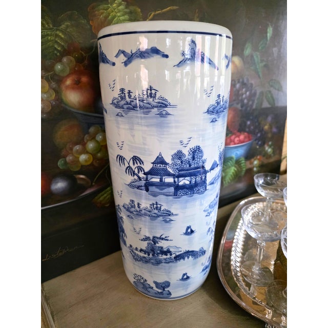 Blue Blue Willow Chinoiserie Umbrella Stand For Sale - Image 8 of 8
