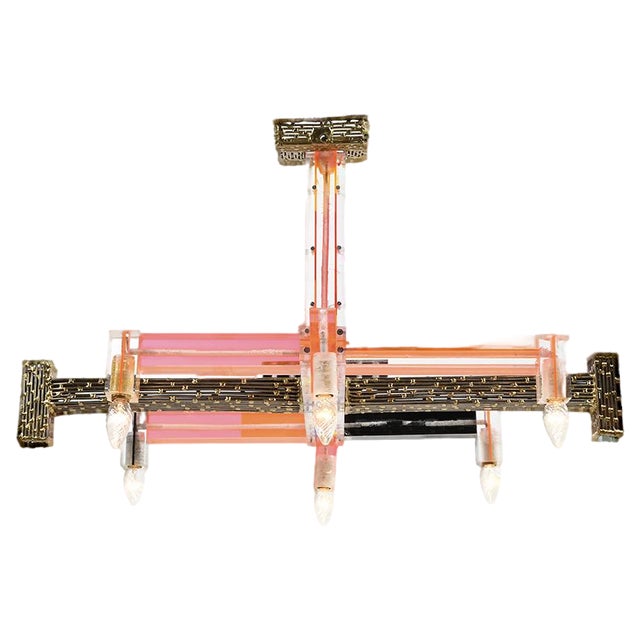 Resin and Brass Chandelier by Henri Fernandez For Sale