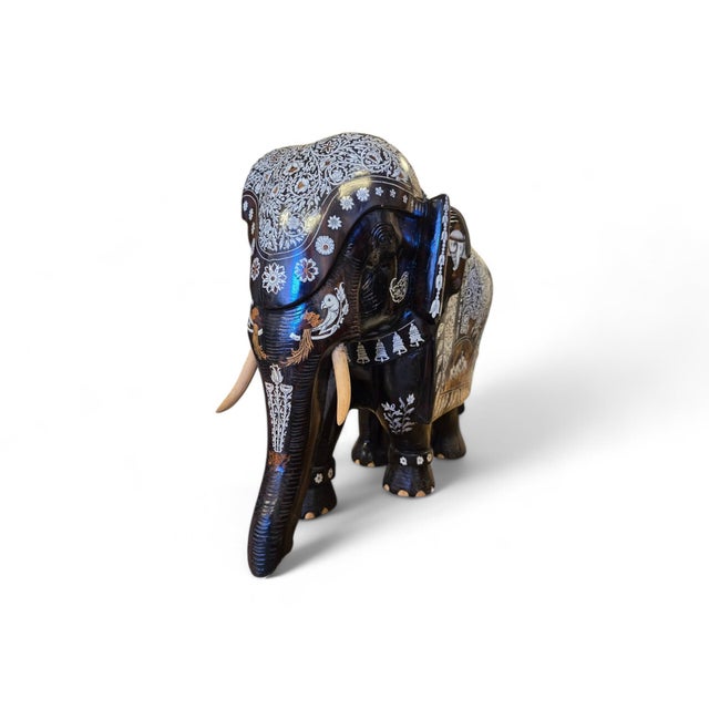 1900 - 1909 Large Indian Wood Carved Elephant, 1900s For Sale - Image 5 of 18