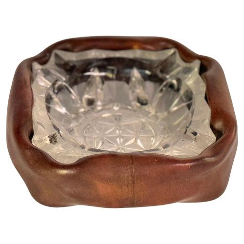 Ashtray in Glass with Leather Cover, France, 1970 For Sale - Image 3 of 8
