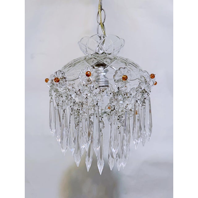 Vintage Crystal Basket Chandelier With Pressed Flower Swags & Amber Beads For Sale - Image 10 of 10