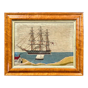 British Sailor's Woolwork of Royal Navy Ship in Bay With House