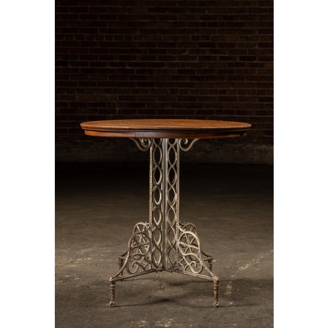 Antique Quarter Sawn Round Oak and Cast Metal Café Table For Sale - Image 4 of 10