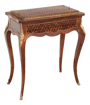 Antique French Napoleon III Side Table in Polychrome Wood with Gilt Bronze Details, 1800s