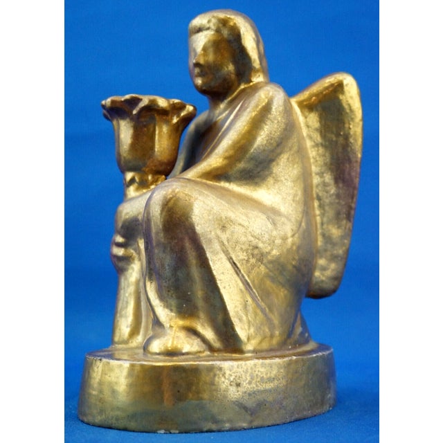 20th Century Candleholder Sculpture Angel in Gilded Terracotta by Carlo Sbisà, Italy, 1930s For Sale - Image 12 of 18