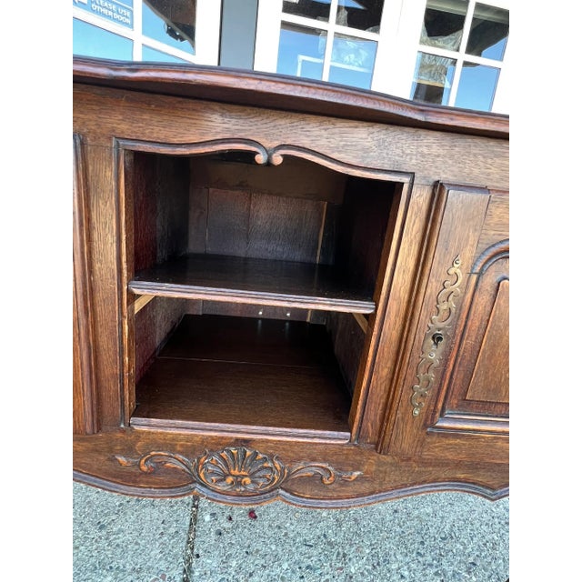 Wood Vintage Belgian Oak Sideboard With Carved Floral Detail, Early 1900s For Sale - Image 7 of 8