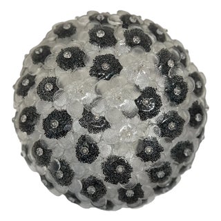 Clear and Black Flowers Flush Mount in Murano Glass by Simoeng For Sale