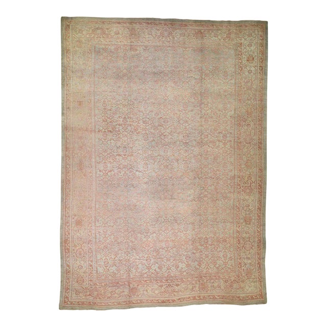 Antique Turkish Oushak Wool Hand Knotted Oriental Rug For Sale