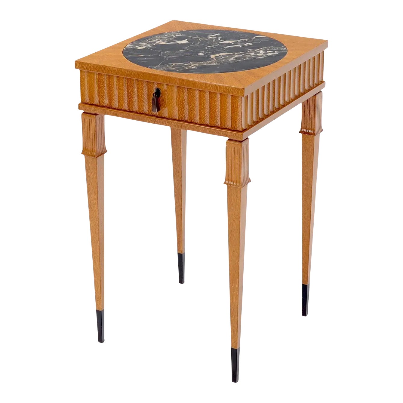 1990s Square Round Black Marble Insert Top One Drawer Accent Table ...