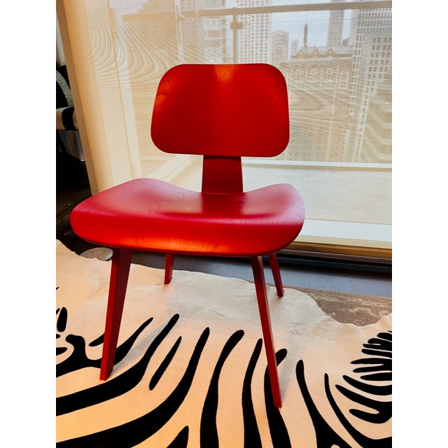 Red Vintage Eames Molded Plywood Dining Chairs, Dcw, Set of 2, Charles & Ray Eames, 2006, Pre-Catalyzed Lacquer For Sale - Image 8 of 12