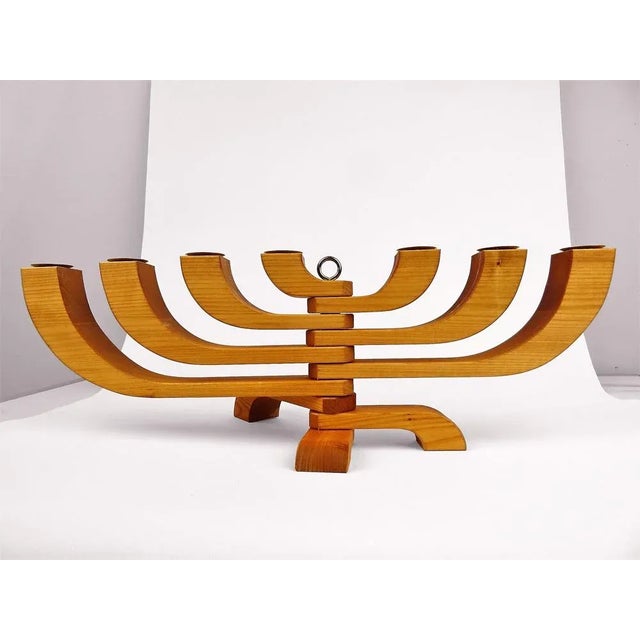 7-Armed Wooden Menora Candleholder by Jonas Grundell, 1980s For Sale - Image 11 of 11