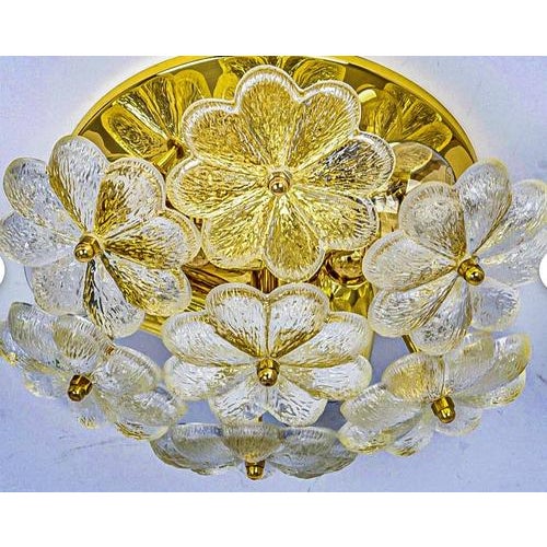 Floral Flush Mounts with Murano Glass Flowers by Ernst Palme for Palwa, Germany, 1970s, Set of 2 For Sale - Image 6 of 8