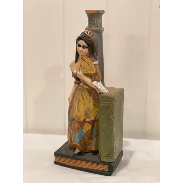 Mid 20th Century Vintage Ceramic Borghini LaCrima Christi Harlequin Ceramic Wine Decanter Bookends or Candlesticks - Pair For Sale - Image 5 of 12