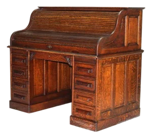 Antique Arts & Crafts Oak Raised Panel S-Roll Top Desk With Full Interior C1900