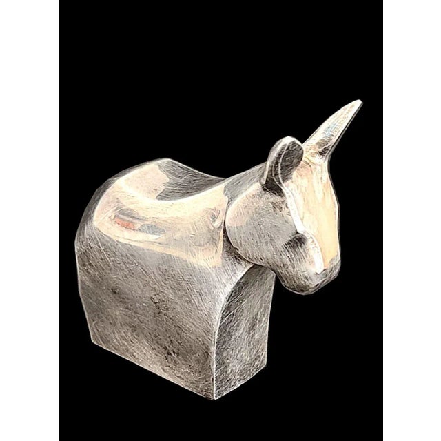 Offered is a vintage (and rarer) Dansk Designs brand modernist donkey animal figure silver plated on zinc paperweight...