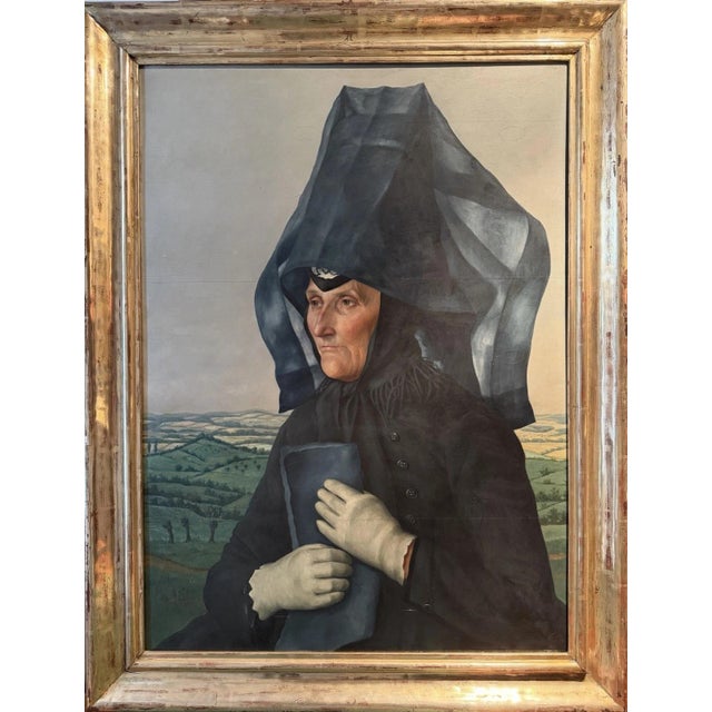 1940s Mons Karl, Woman from the Schwalm Region, 1940s, Oil Painting on Plywood For Sale - Image 5 of 13