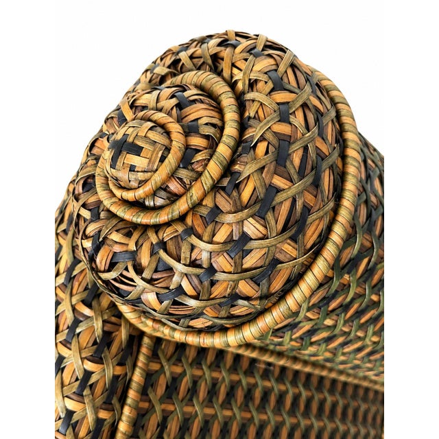 Vintage MacKenzie Childs Wicker Rattan Armchair and Ottoman Empire Collection For Sale - Image 4 of 11