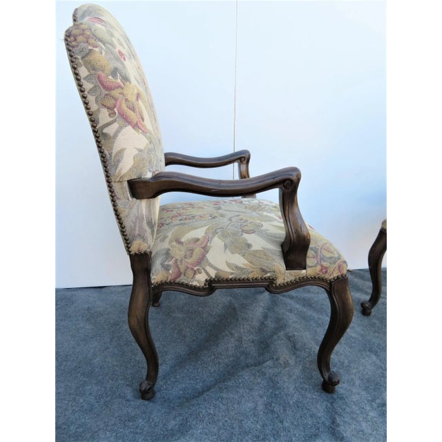 Late 20th Century Louis XV Style Walnut Tapestry Arm Chairs - a Pair For Sale - Image 4 of 8