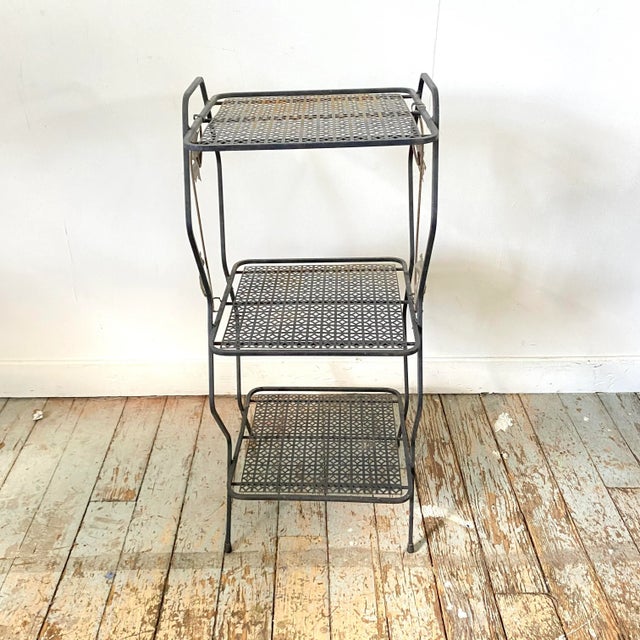Black Mid Century Plant Stand Black Tiered Metal Wire Patio Table Telephone Table Smoking Stand For Sale - Image 8 of 8