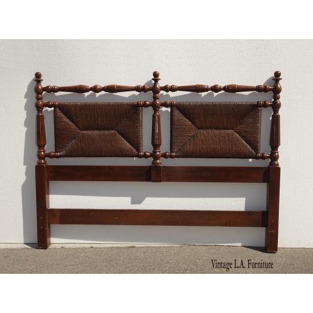 Vintage French Country Wood & Rush Full Size Headboard Chairish