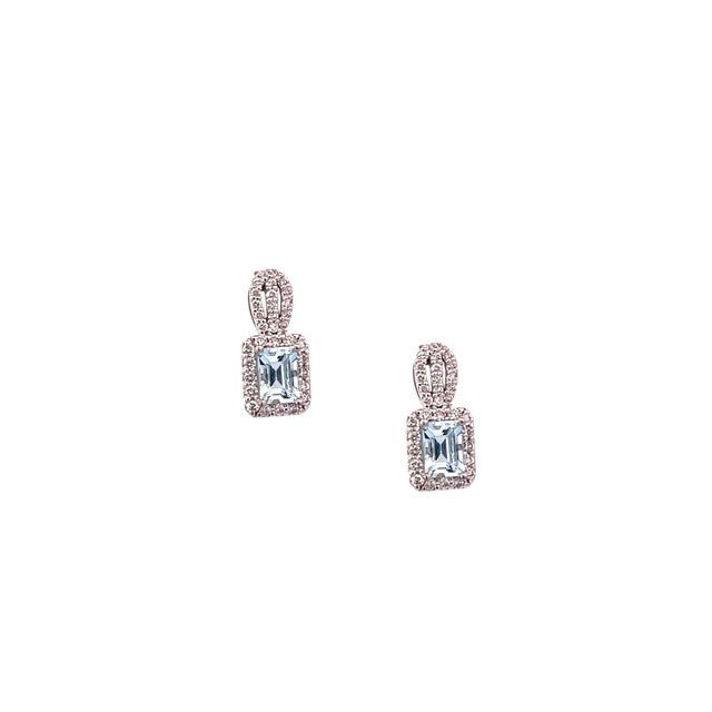 Traditional Natural Aquamarine Diamond Earrings 14k Gold 2.74 TCW Certified For Sale - Image 3 of 12