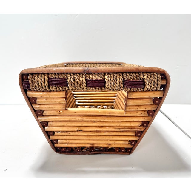 Contemporary Vintage Rattan & Woven Reed Rectangular Basket – Coastal, Boho, Organic Modern Storage For Sale - Image 3 of 12