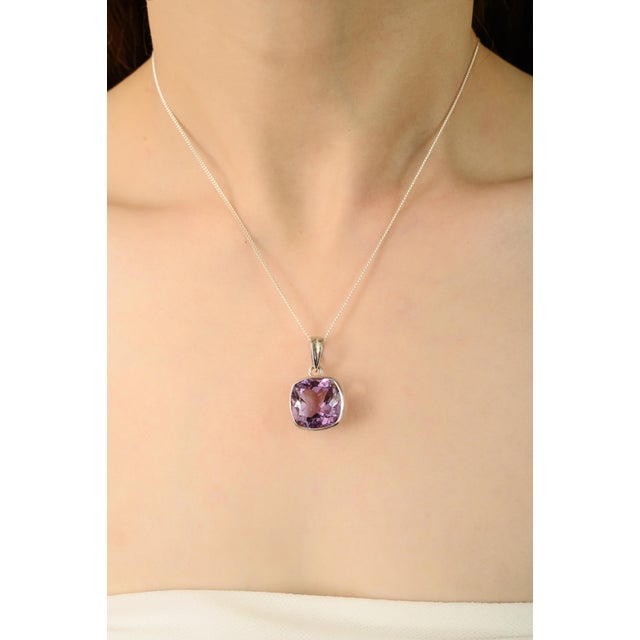 Cushion Cut Dainty Amethyst Charm in 925 Sterling Silver For Sale - Image 6 of 12